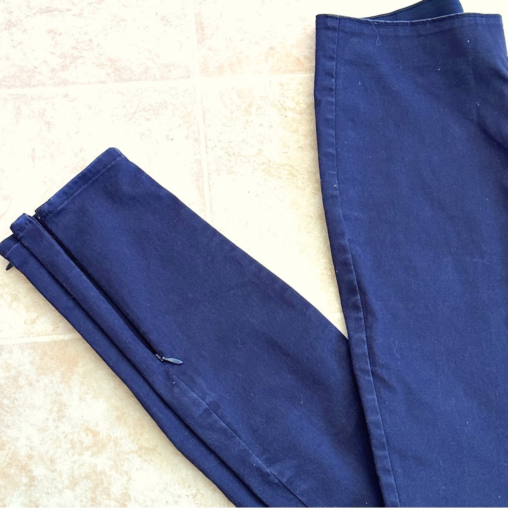 H&M slim stretch pants, navy elastic waist ankle zipper dize 4